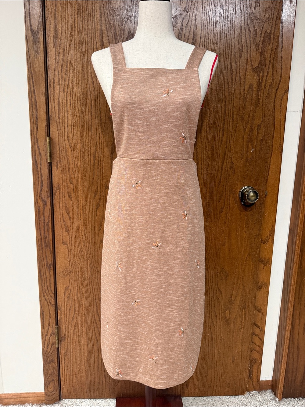 Orange Creek Sleeveless Square-Neck Rose Tan Embroidered Dress